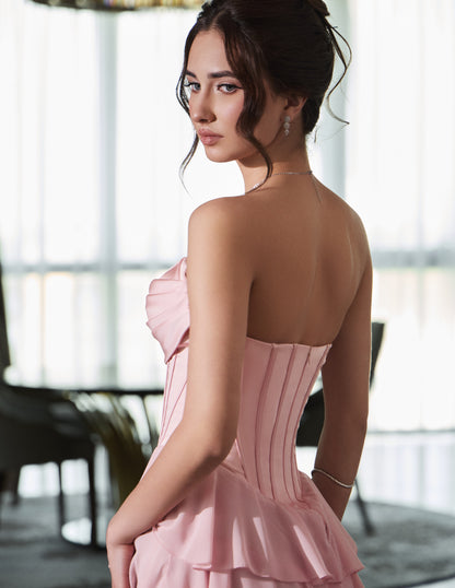 Strapless Tiered Ruffle Corset Gown