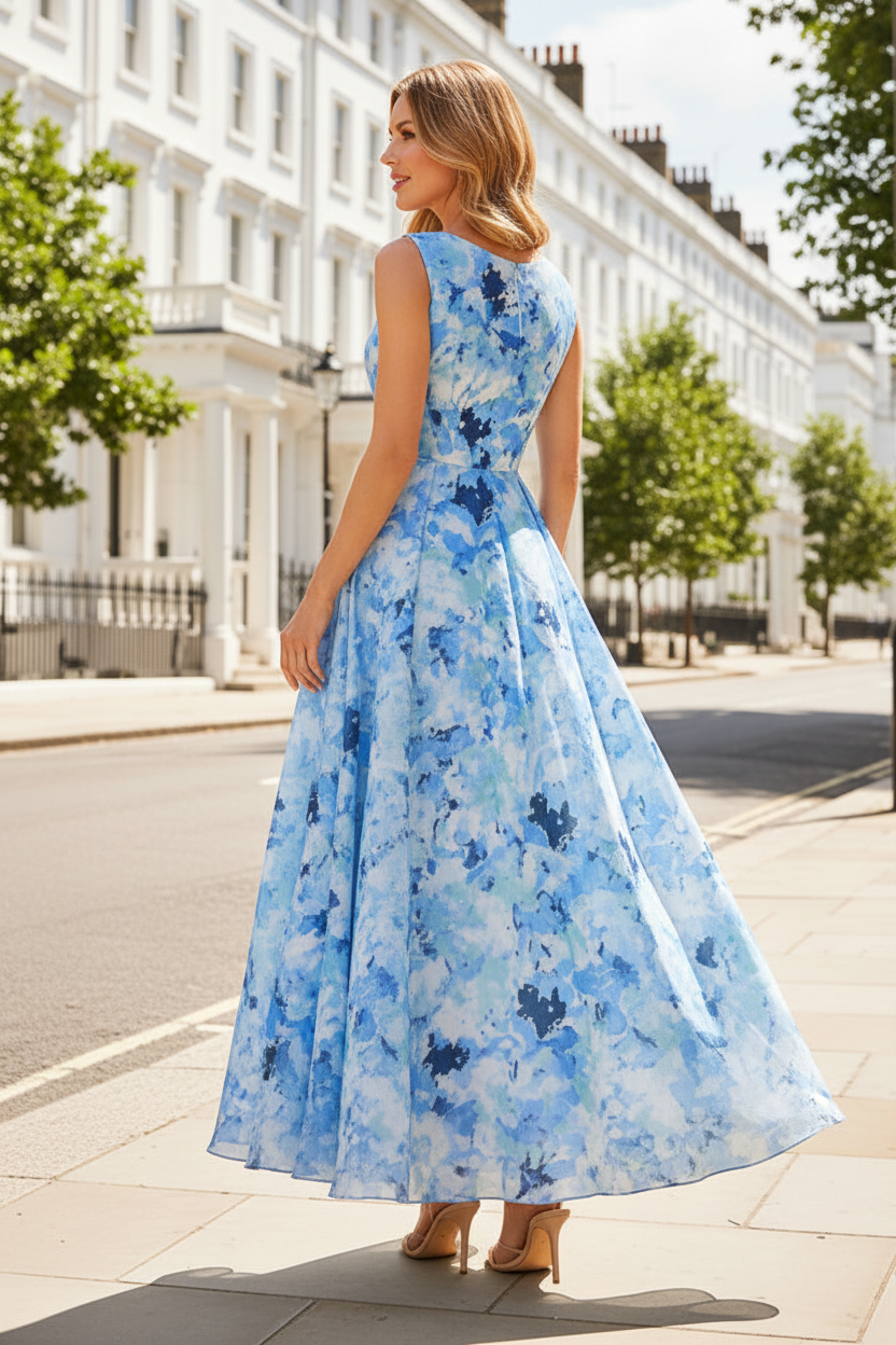 Floral Print Sleeveless A-Line Maxi Dress