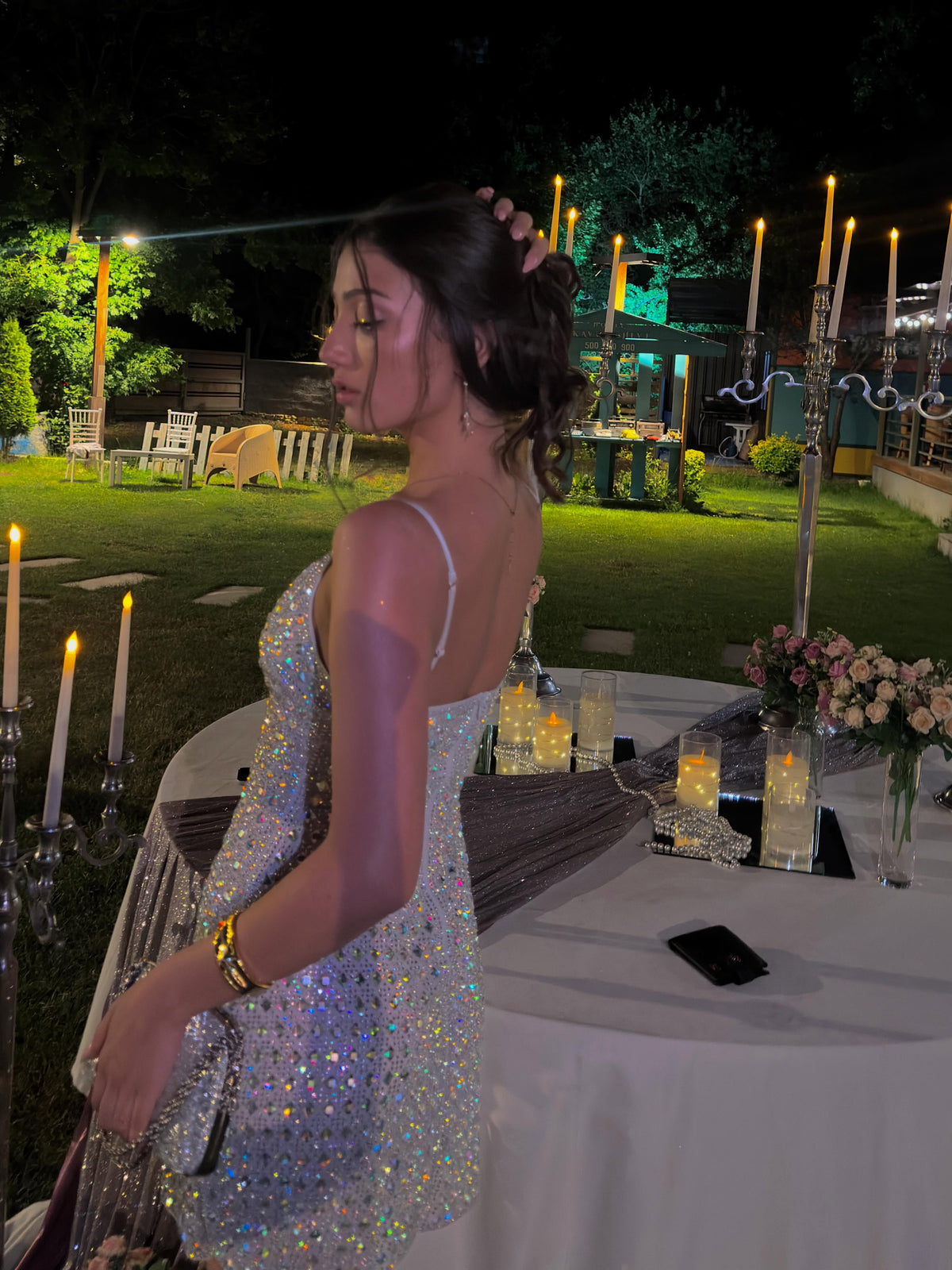 Rhinestone Embellished Mini Dress with Spaghetti Straps