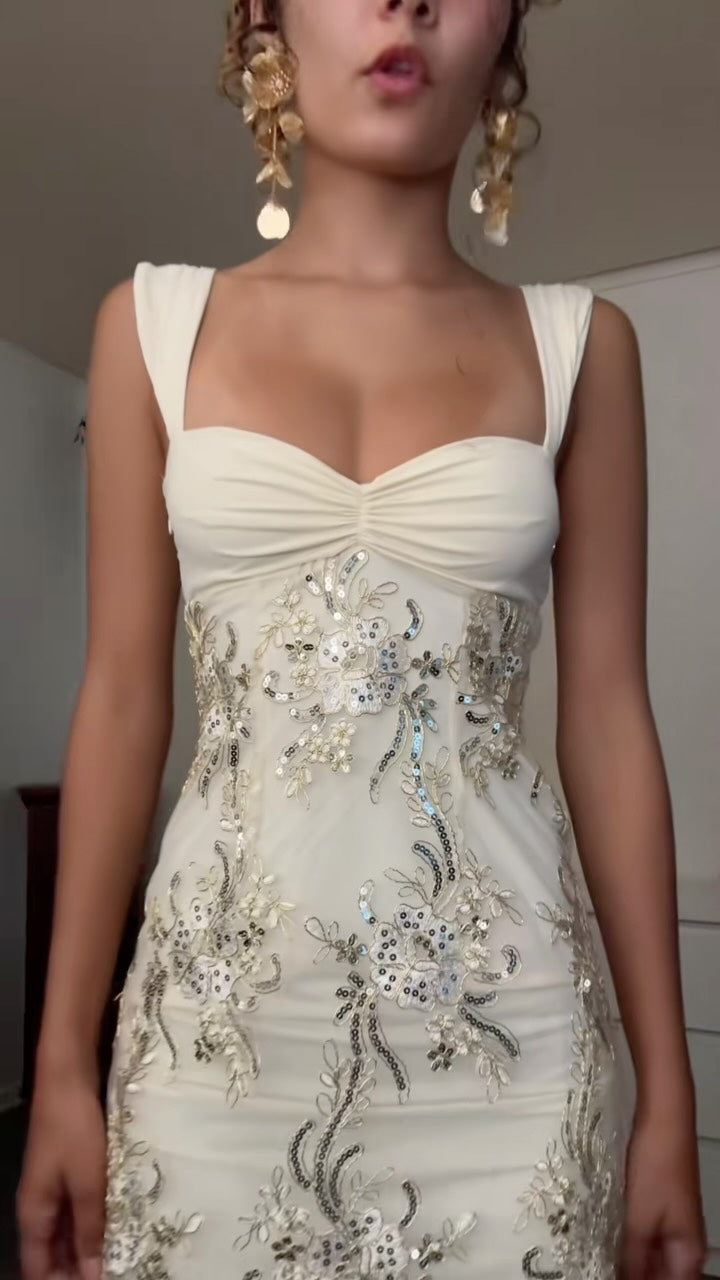 Ruched Bust Sequin Embroidered Formal Dress