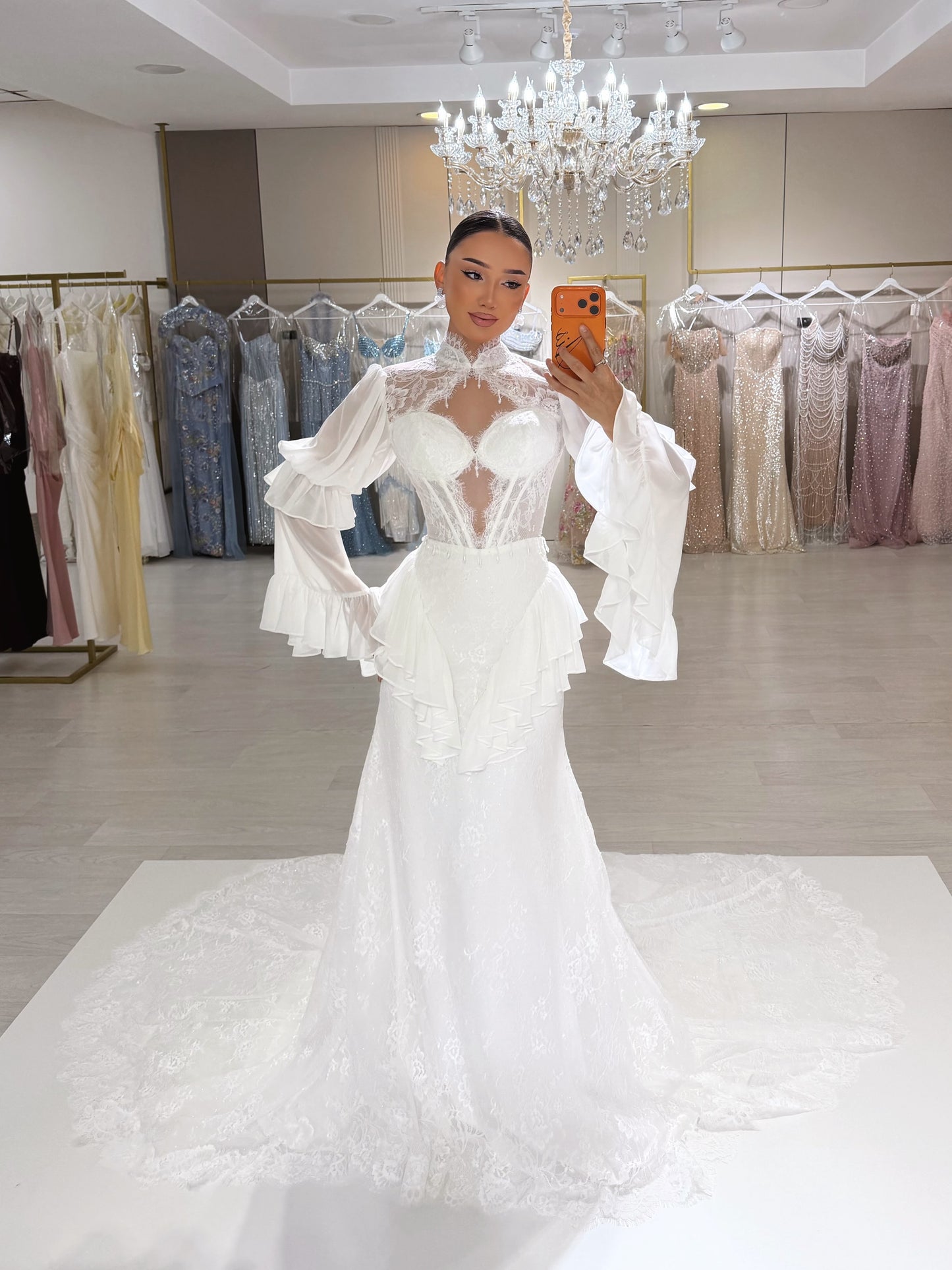 Corset Lace Wedding Dress with Bell Sleeves