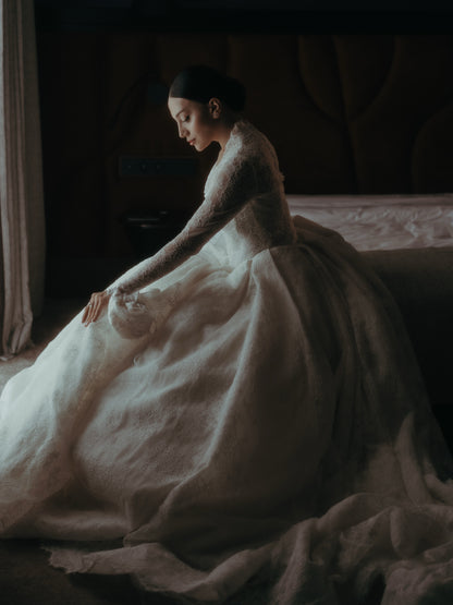 Lace Ball Gown Wedding Dress with Hooded Cape