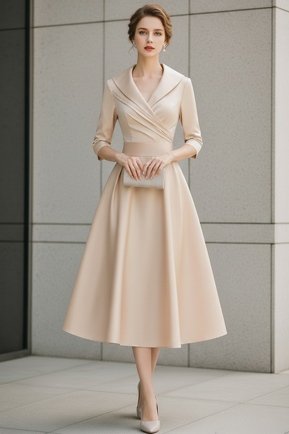 V-Neck Wrap Bodice A-Line Midi Dress with Pockets