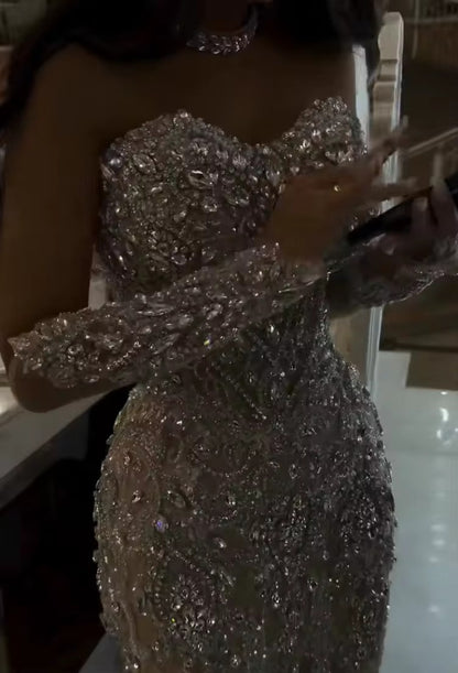 Beaded Sweetheart Gown with Matching Sleeves