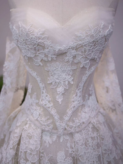 Off Shoulder Lace Corset A-Line Wedding Gown
