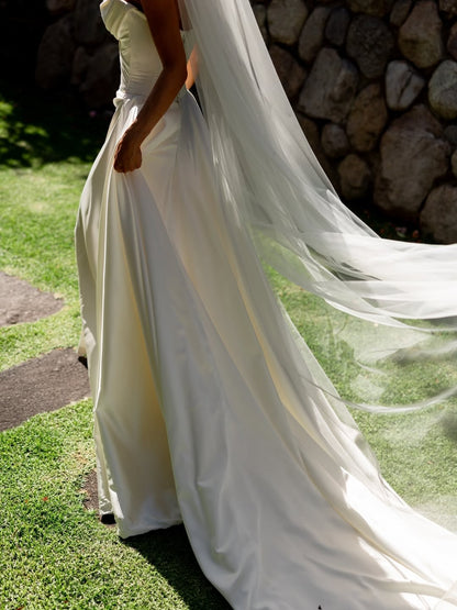 Strapless Ruched Bodice Satin A-Line Bridal Gown
