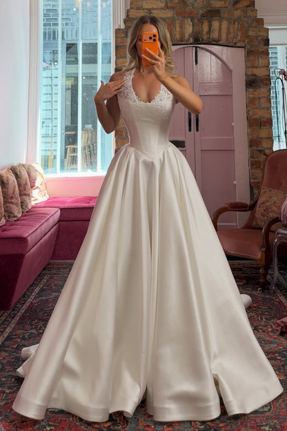 Satin Halter Ball Gown Wedding Dress with Pockets
