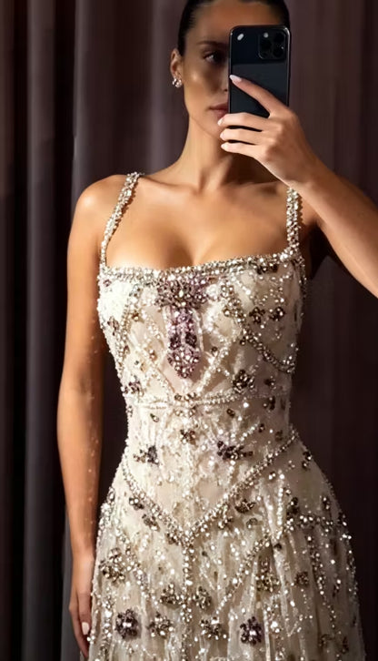 Sparkling Beaded Sequin Tulle Evening Gown