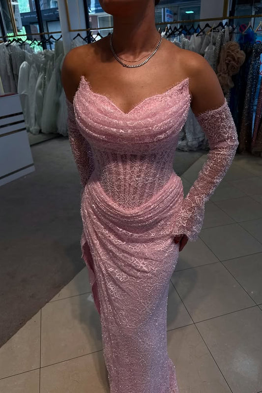 Corset Lace Gown with Cowl Neck & Long Sleeves
