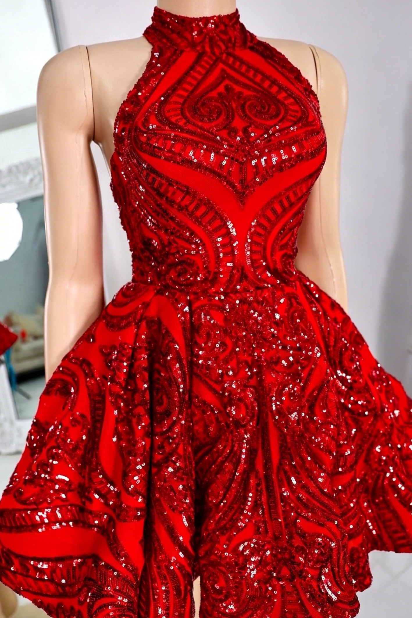 Halter Neck Open Back Sequined Mini Dress