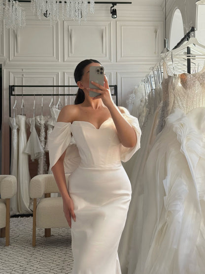Corset Mermaid Wedding Dress with Drape Sleeves