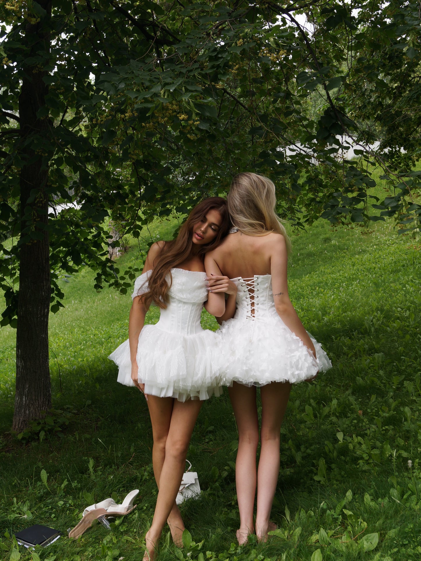Off-the-Shoulder Corset Mini Dress with Ruffled Skirt