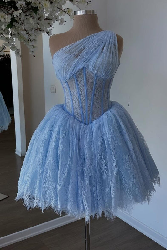 One-Shoulder Corset Lace Mini Dress