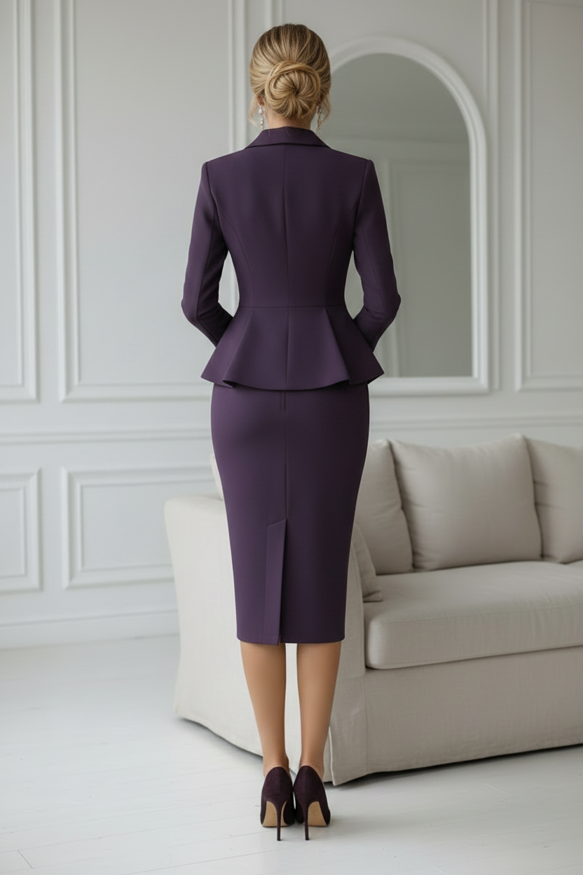 Double-Breasted Peplum Skirt Suit