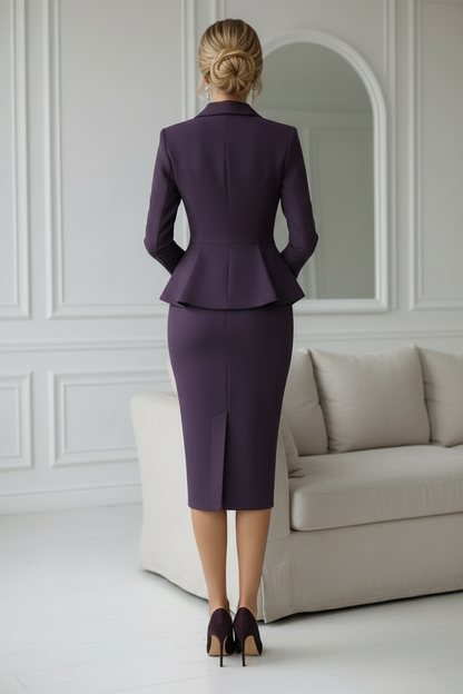 Double-Breasted Peplum Skirt Suit