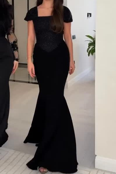 Square Neck Sequin Velvet Mermaid Gown