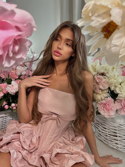 Strapless Corset Tiered Ruffle Mini Dress