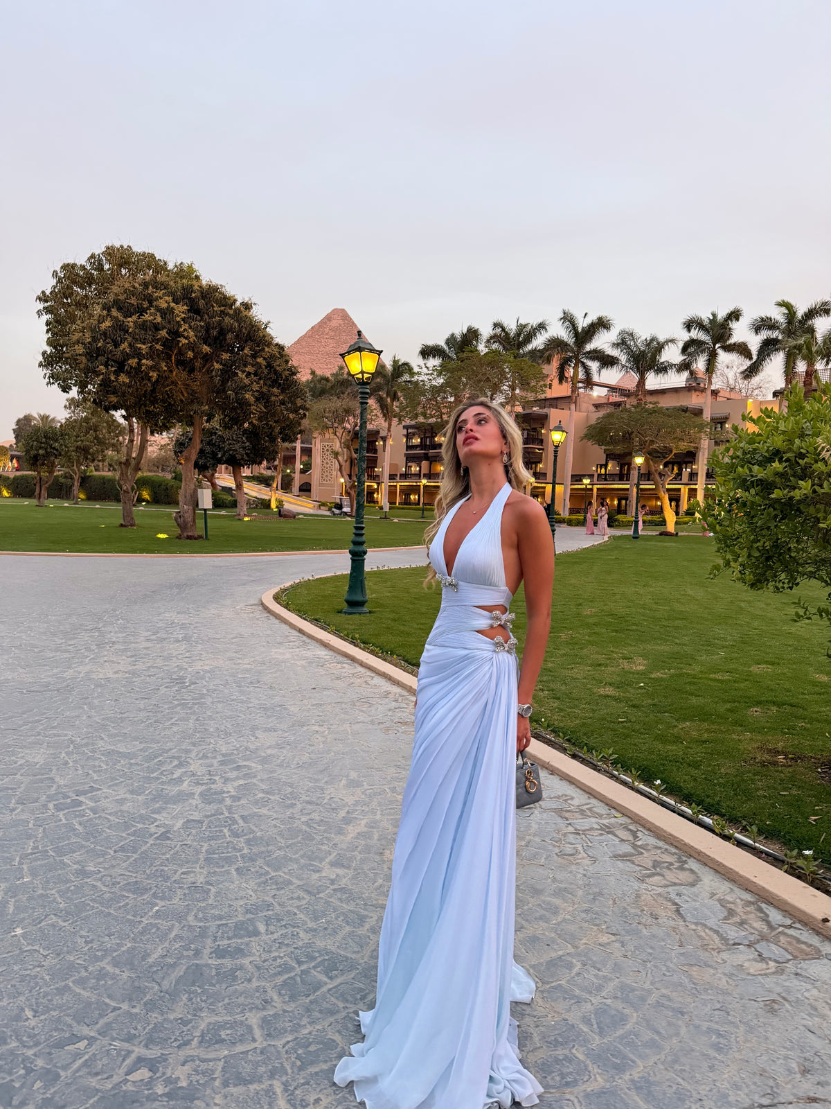 Halter Cut-Out Draped Floor-Length Gown