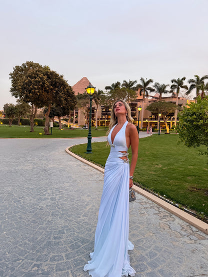 Halter Cut-Out Draped Floor-Length Gown