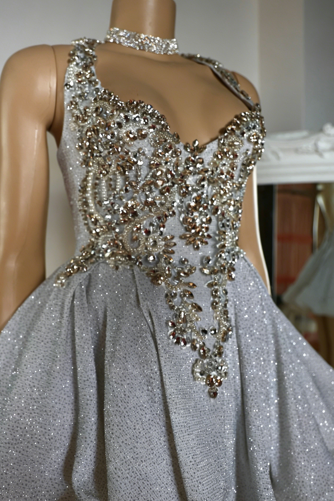 Glitter Halter Mini Dress with Beaded Bodice