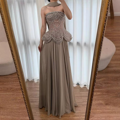 Beaded Corset Strapless A-Line Evening Gown