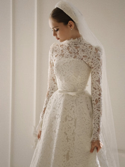 High Neck Lace A-Line Wedding Dress