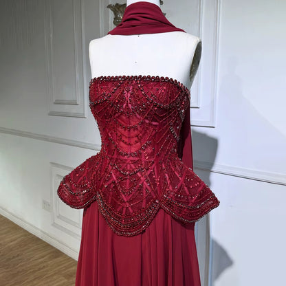 Beaded Corset Strapless A-Line Evening Gown