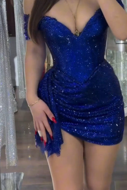 Off-the-Shoulder Sequin Corset Mini Dress