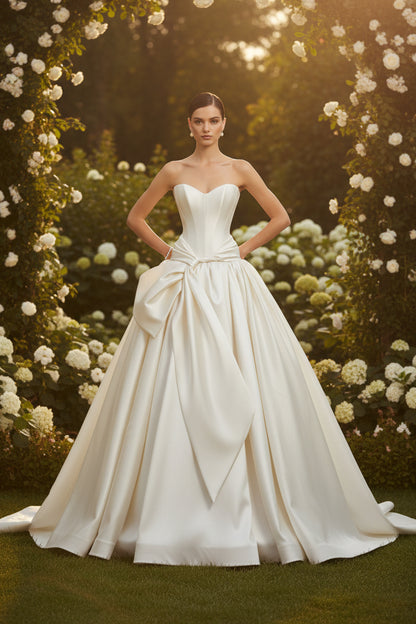 Strapless Ball Gown Wedding Dress with Draped Bow