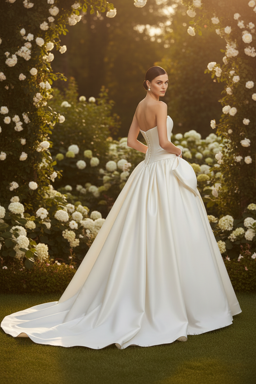 Strapless Ball Gown Wedding Dress with Draped Bow
