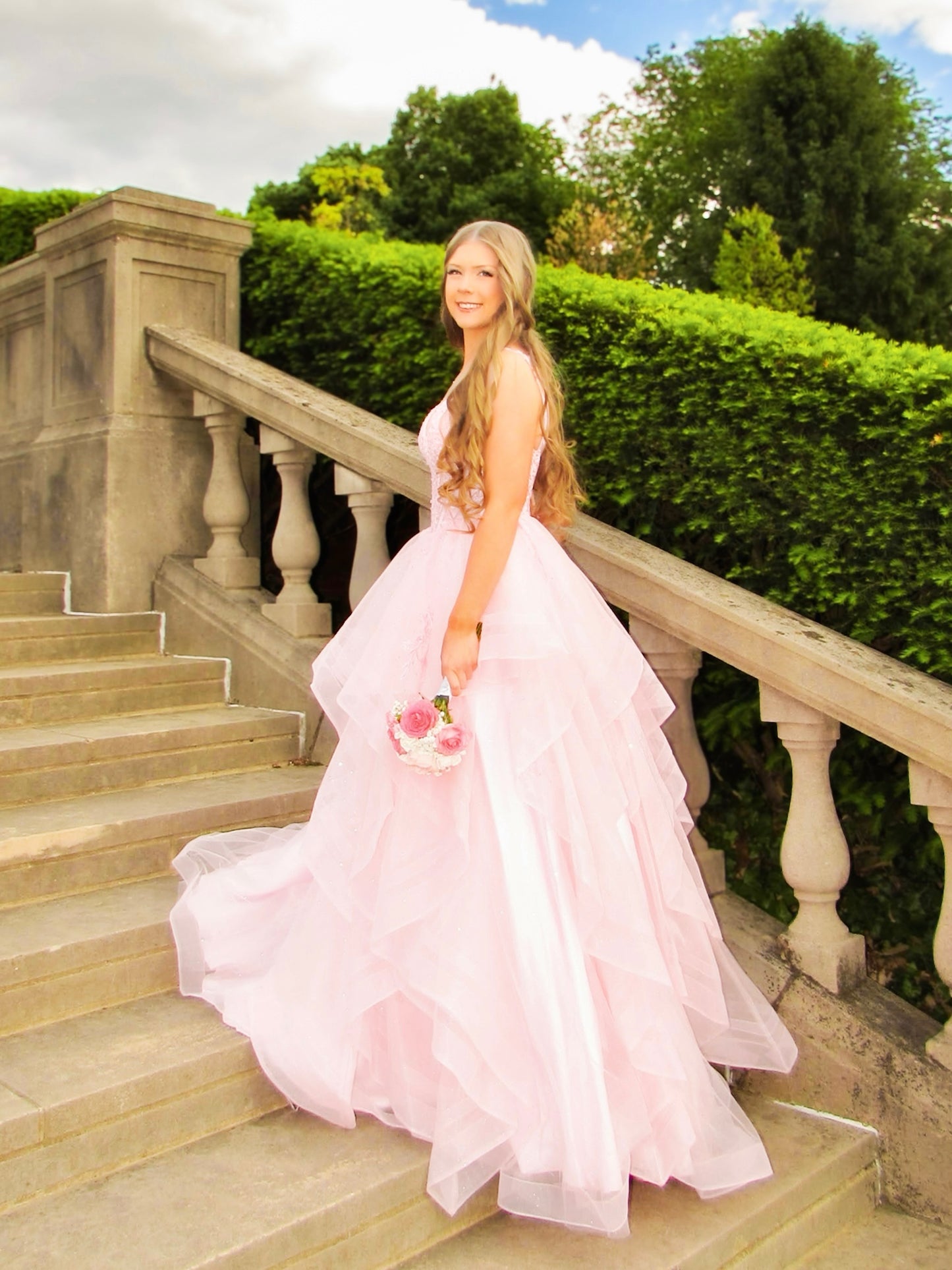 Tiered Ruffle Ball Gown with Corset Bodice