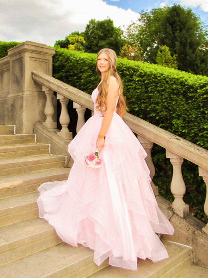 Tiered Ruffle Ball Gown with Corset Bodice