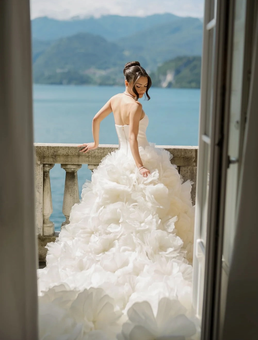 Strapless Organza Ruffle Ball Gown Wedding Dress