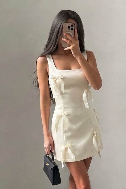 Square Neck Bowknot Mini Dress