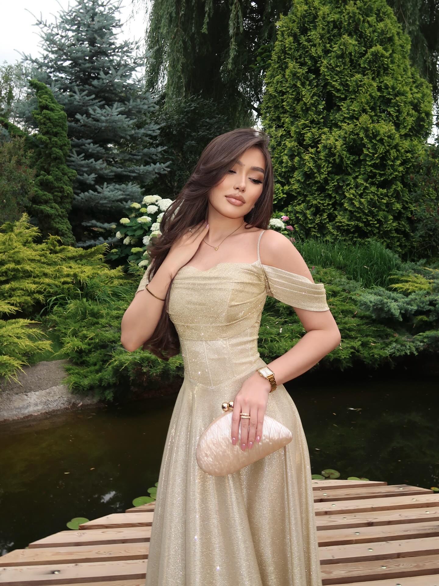 Glitter Corset Back A-Line Evening Gown