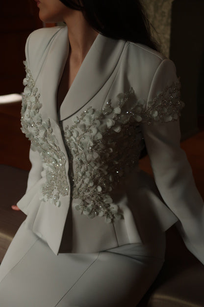 Embellished Peplum Jacket and Mermaid Skirt Set