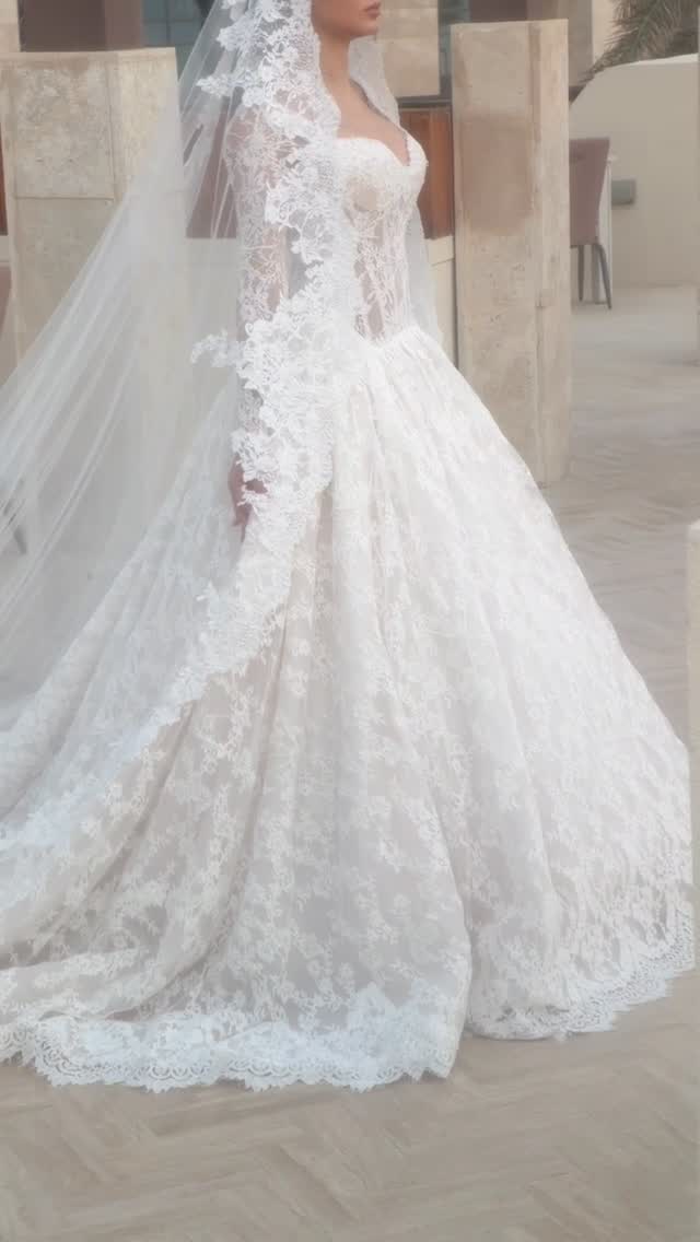Lace Corset Long Sleeve Ball Gown Wedding Dress