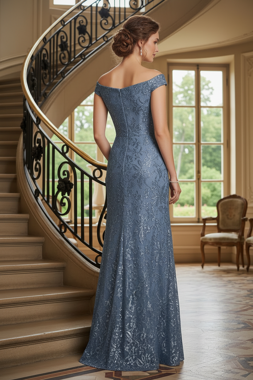 Off-Shoulder Metallic Lace A-Line Evening Gown