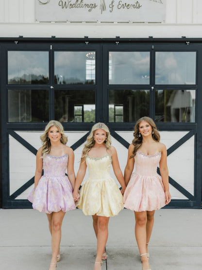 Strapless Jacquard Bubble Skirt Homecoming Dress