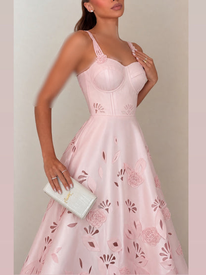 Cut-Out Floral A-Line Gown with Corset Bodice