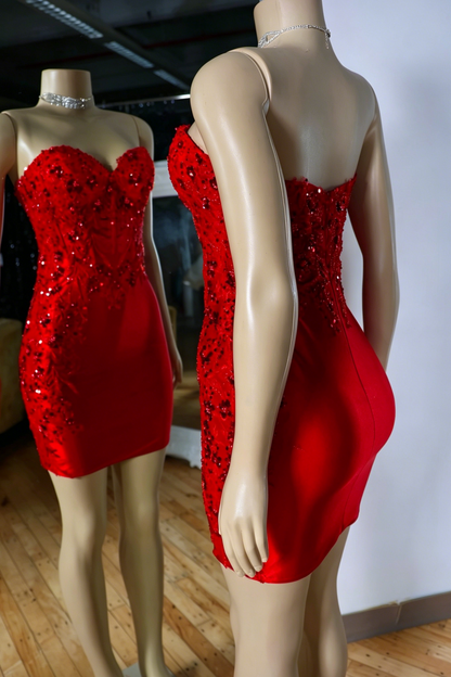 Beaded Strapless Sweetheart Corset Bodycon Mini Dress