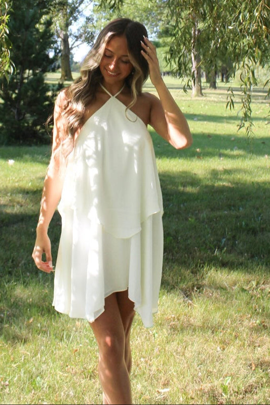 Tiered Halter Backless Mini Dress