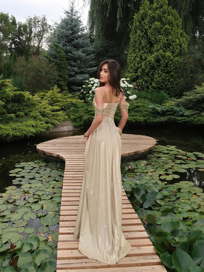 Glitter Corset Back A-Line Evening Gown