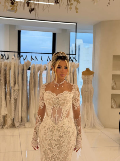 Lace Illusion Corset Mermaid Wedding Dress