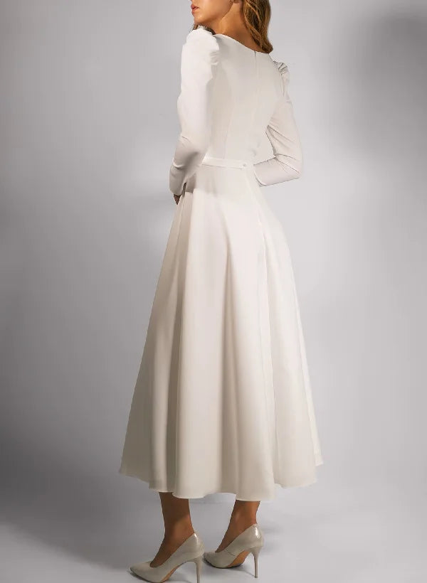 Minimalist Square Neck Long Sleeve A-Line Midi Dress