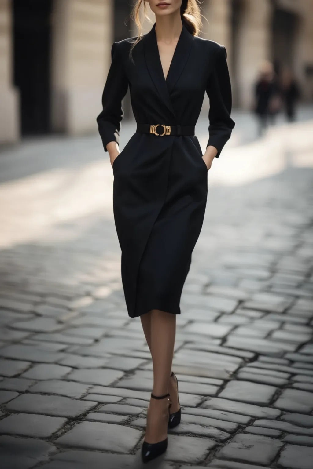 Belted Shawl Collar Wrap Midi Dress