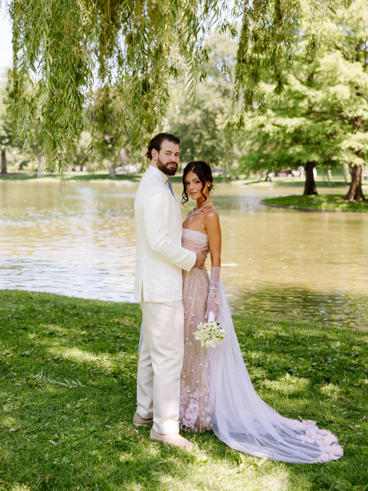Beaded Fringe Column Gown with 3D Appliques
