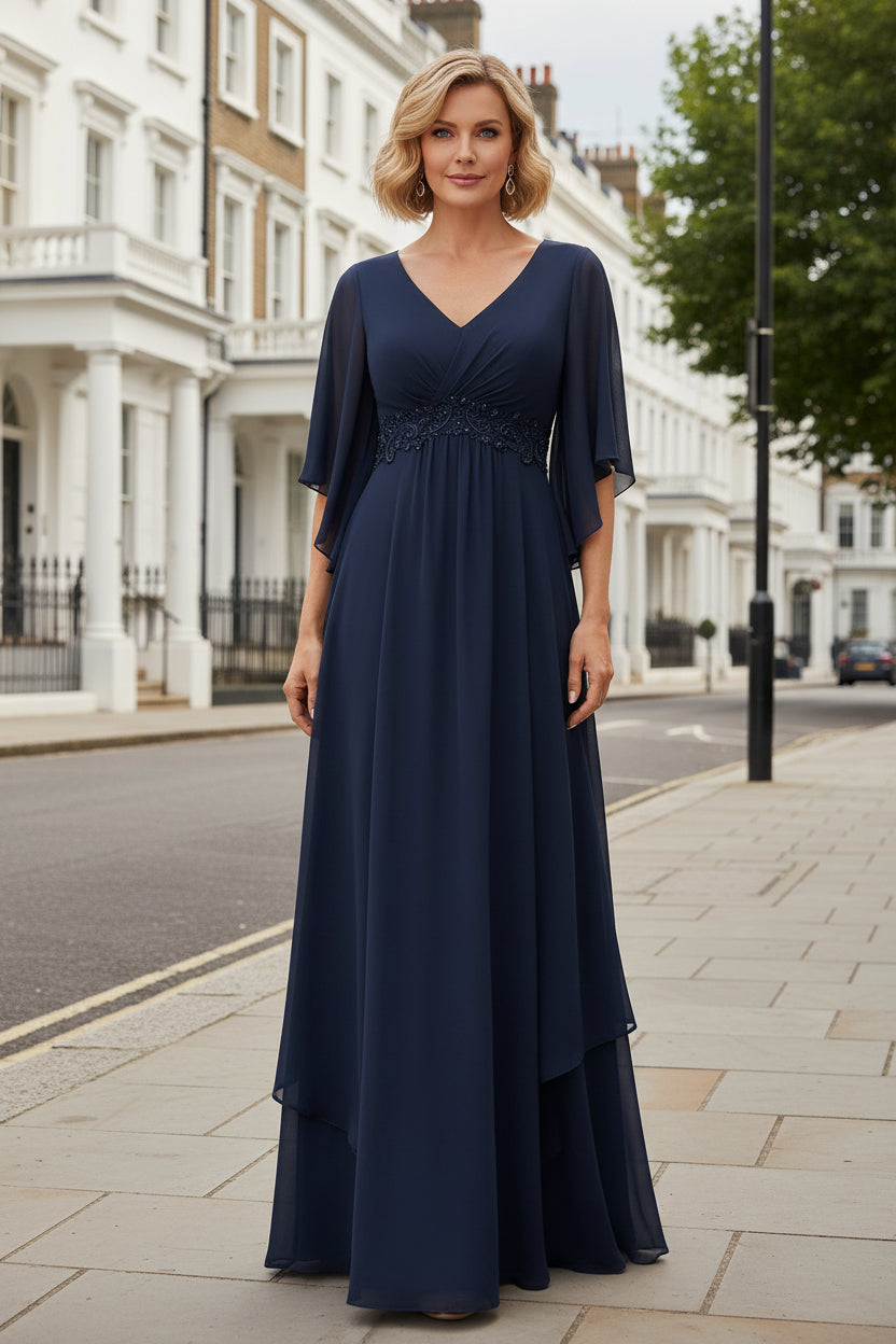 Chiffon A-Line Maxi Dress with Flutter Sleeves