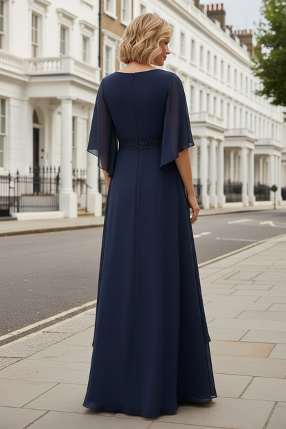 Chiffon A-Line Maxi Dress with Flutter Sleeves