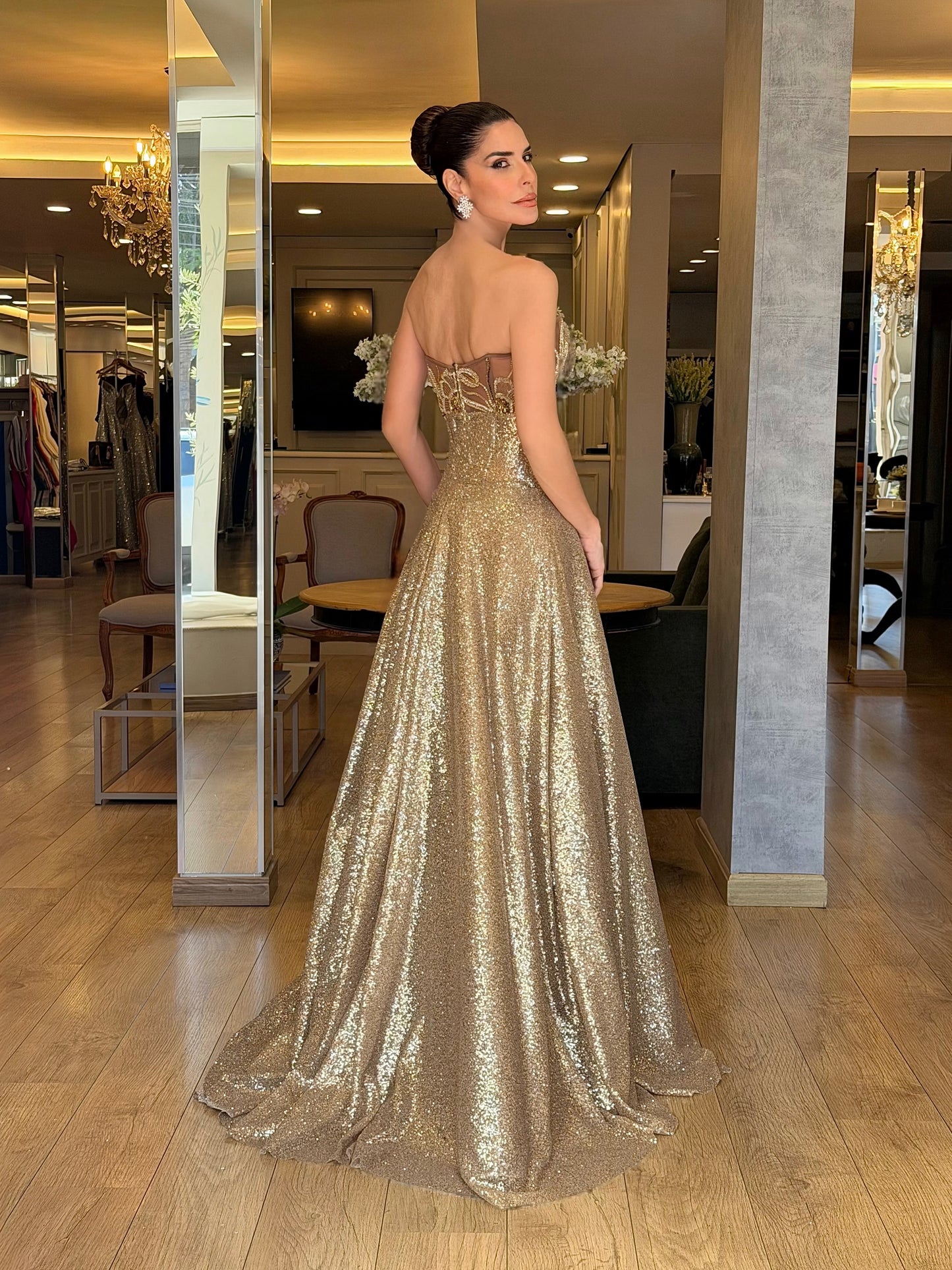 Sequin Sweetheart Strapless A-Line Evening Gown